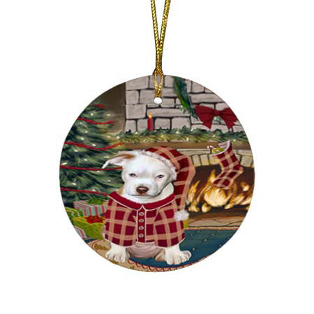 The Stocking was Hung Pit Bull Dog Round Flat Christmas Ornament RFPOR55915
