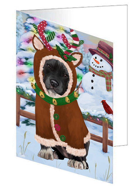Christmas Gingerbread House Candyfest Pitbull Dog Handmade Artwork Assorted Pets Greeting Cards and Note Cards with Envelopes for All Occasions and Holiday Seasons GCD73940