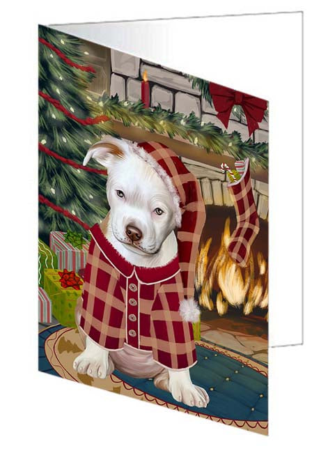 The Stocking was Hung Pitbull Dog Handmade Artwork Assorted Pets Greeting Cards and Note Cards with Envelopes for All Occasions and Holiday Seasons GCD71192