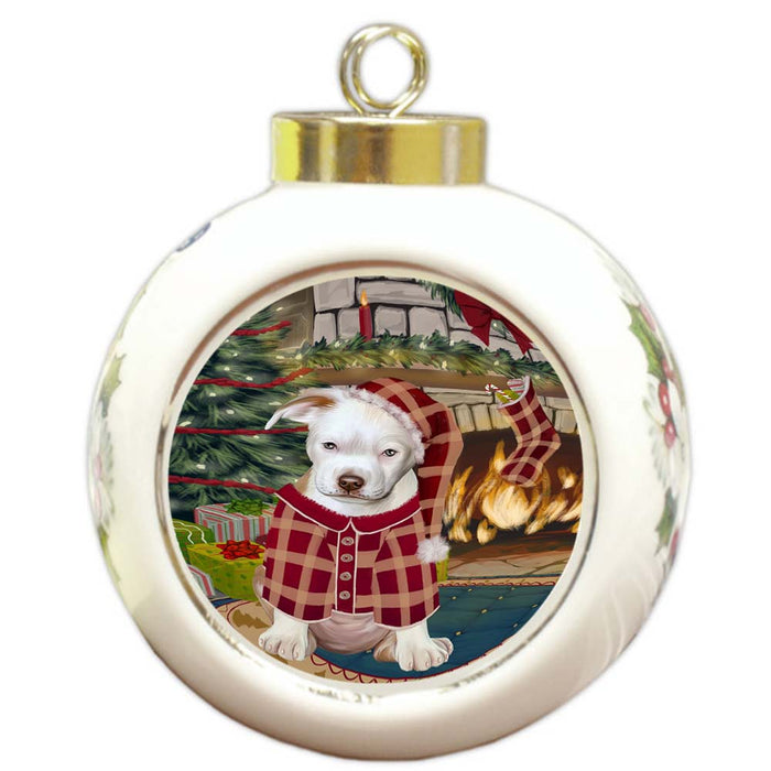 The Stocking was Hung Pit Bull Dog Round Ball Christmas Ornament RBPOR55915