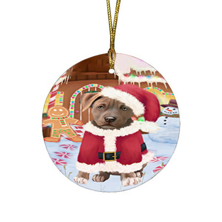 Christmas Gingerbread House Candyfest Pit Bull Dog Round Flat Christmas Ornament RFPOR56832