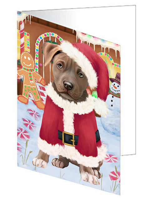Christmas Gingerbread House Candyfest Pitbull Dog Handmade Artwork Assorted Pets Greeting Cards and Note Cards with Envelopes for All Occasions and Holiday Seasons GCD73943