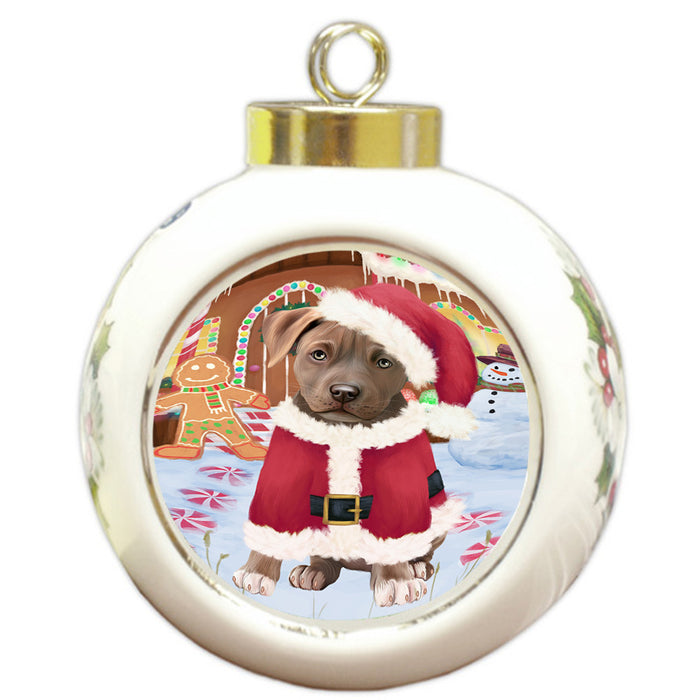 Christmas Gingerbread House Candyfest Pit Bull Dog Round Ball Christmas Ornament RBPOR56832