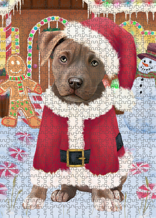 Christmas Gingerbread House Candyfest Pit Bull Dog Puzzle with Photo Tin PUZL94104