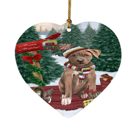 Merry Christmas Woodland Sled Pit Bull Dog Heart Christmas Ornament HPOR55347