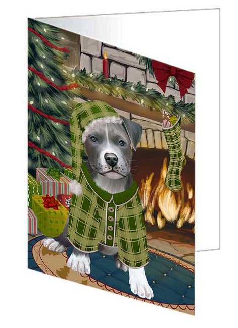 The Stocking was Hung Pitbull Dog Handmade Artwork Assorted Pets Greeting Cards and Note Cards with Envelopes for All Occasions and Holiday Seasons GCD71195