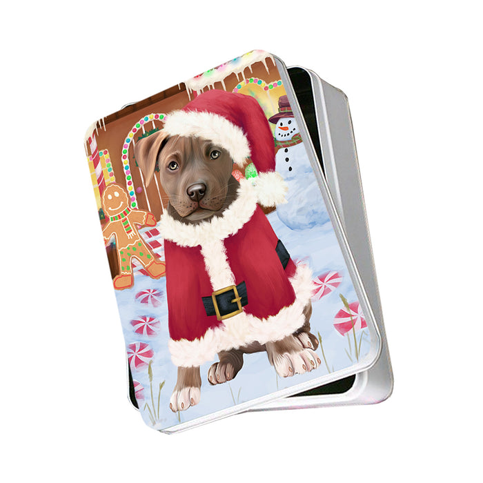 Christmas Gingerbread House Candyfest Pit Bull Dog Photo Storage Tin PITN56419