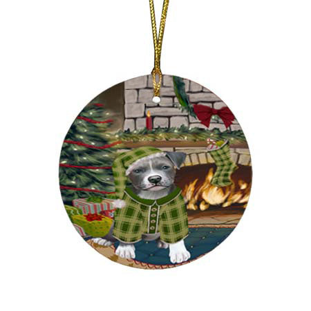 The Stocking was Hung Pit Bull Dog Round Flat Christmas Ornament RFPOR55916