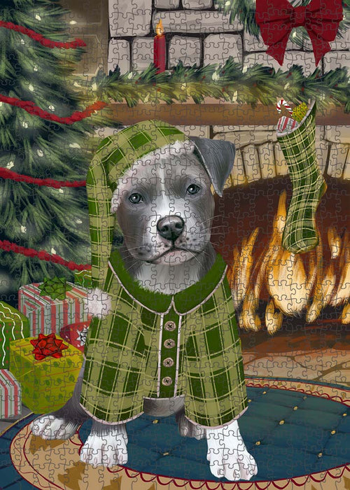 The Stocking was Hung Pit Bull Dog Puzzle with Photo Tin PUZL90444