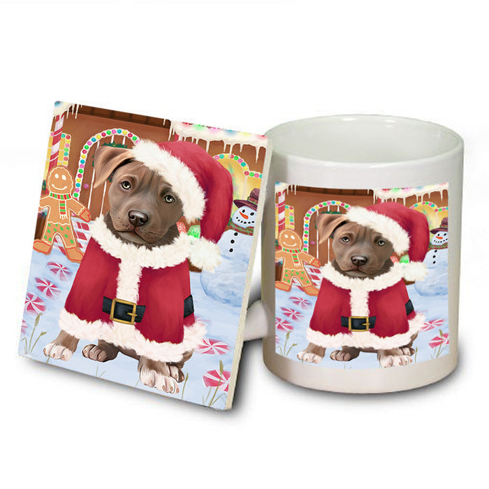 Christmas Gingerbread House Candyfest Pit Bull Dog Mug and Coaster Set MUC56468