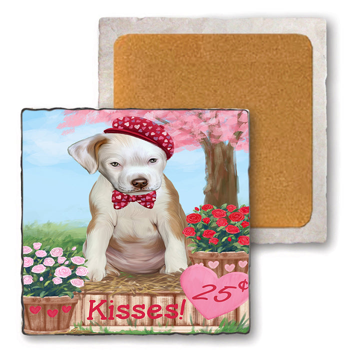 Rosie 25 Cent Kisses Pit Bull Dog Set of 4 Natural Stone Marble Tile Coasters MCST51444