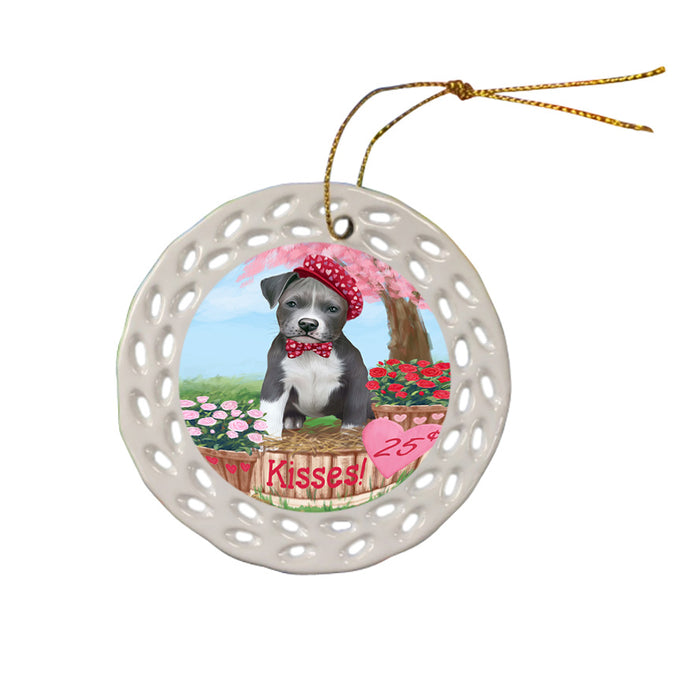 Rosie 25 Cent Kisses Pit Bull Dog Ceramic Doily Ornament DPOR56801