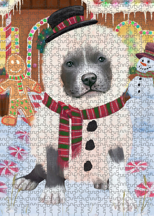 Christmas Gingerbread House Candyfest Pit Bull Dog Puzzle with Photo Tin PUZL94108