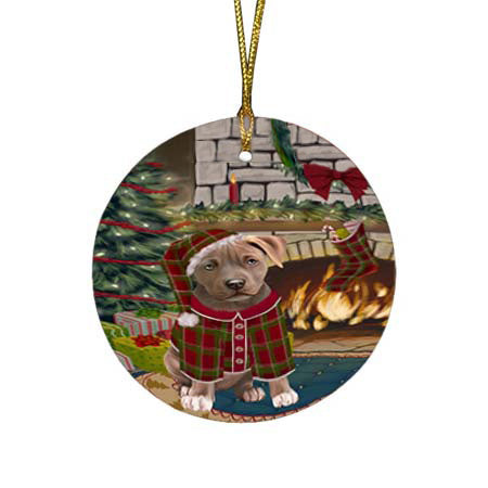 The Stocking was Hung Pit Bull Dog Round Flat Christmas Ornament RFPOR55917