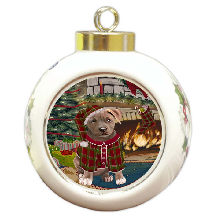 The Stocking was Hung Pit Bull Dog Round Ball Christmas Ornament RBPOR55917