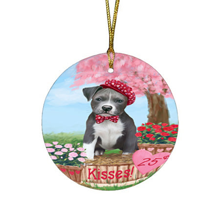 Rosie 25 Cent Kisses Pit Bull Dog Round Flat Christmas Ornament RFPOR56801