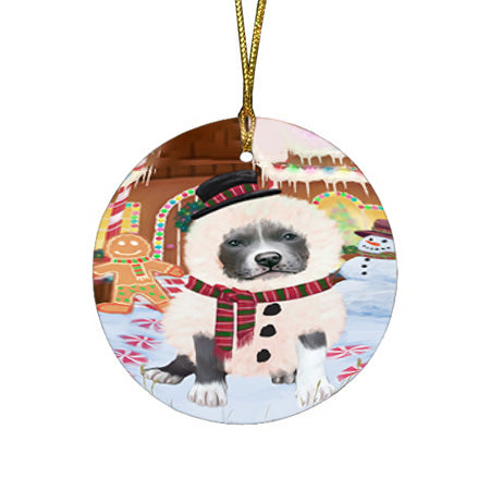 Christmas Gingerbread House Candyfest Pit Bull Dog Round Flat Christmas Ornament RFPOR56833