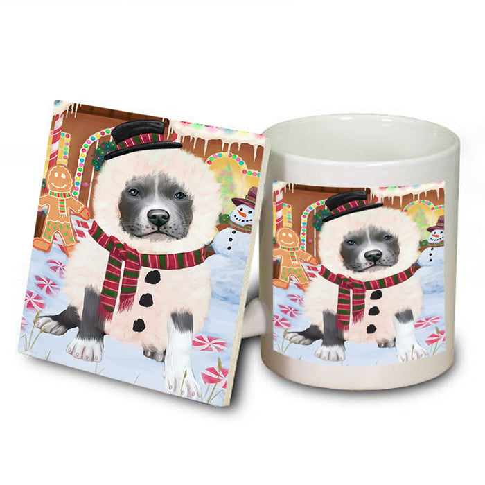 Christmas Gingerbread House Candyfest Pit Bull Dog Mug and Coaster Set MUC56469