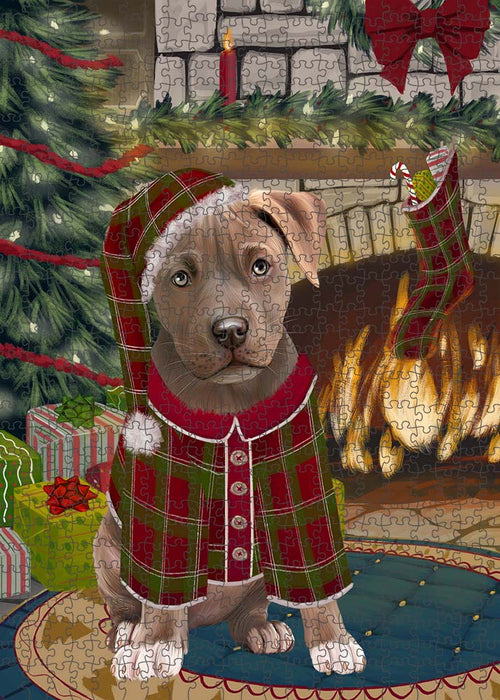 The Stocking was Hung Pit Bull Dog Puzzle with Photo Tin PUZL90448