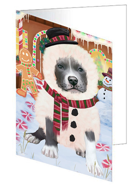Christmas Gingerbread House Candyfest Pitbull Dog Handmade Artwork Assorted Pets Greeting Cards and Note Cards with Envelopes for All Occasions and Holiday Seasons GCD73946