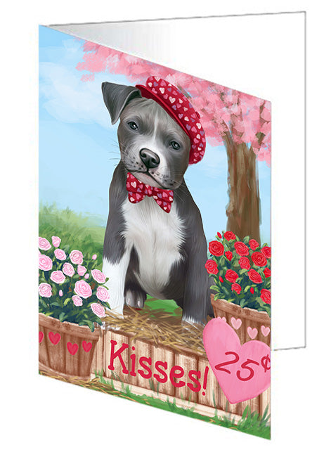 Rosie 25 Cent Kisses Pitbull Dog Handmade Artwork Assorted Pets Greeting Cards and Note Cards with Envelopes for All Occasions and Holiday Seasons GCD73850