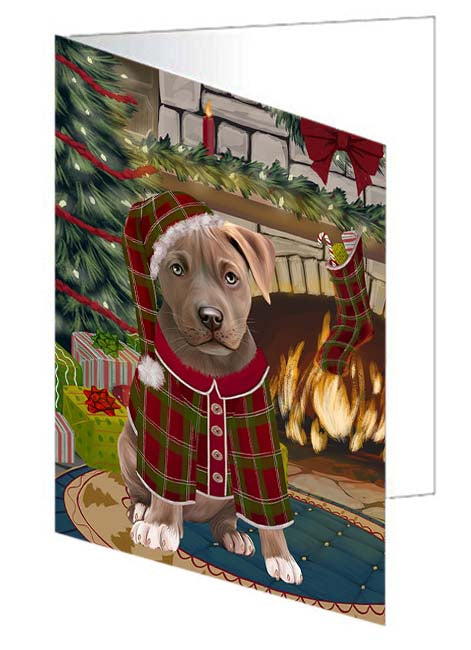 The Stocking was Hung Pitbull Dog Handmade Artwork Assorted Pets Greeting Cards and Note Cards with Envelopes for All Occasions and Holiday Seasons GCD71198