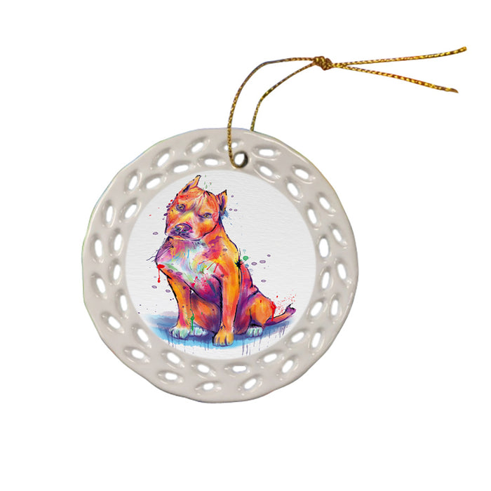 Watercolor Pit Bull Dog Ceramic Doily Ornament DPOR57389