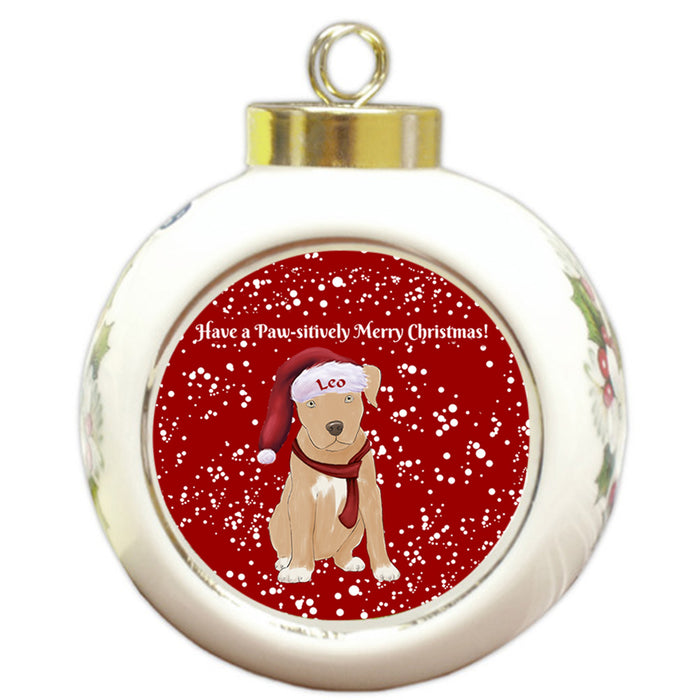 Custom Personalized Pawsitively Pitbull Dog Merry Christmas Round Ball Ornament