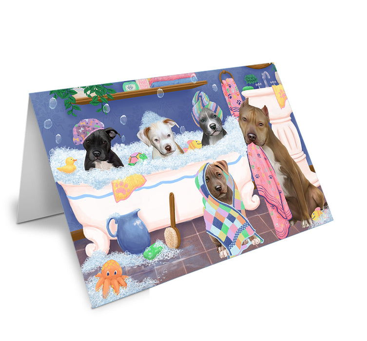 Rub A Dub Dogs In A Tub Pitbulls Dog Handmade Artwork Assorted Pets Greeting Cards and Note Cards with Envelopes for All Occasions and Holiday Seasons GCD74939