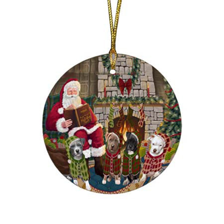 Christmas Cozy Holiday Tails Pit Bulls Dog Round Flat Christmas Ornament RFPOR55731