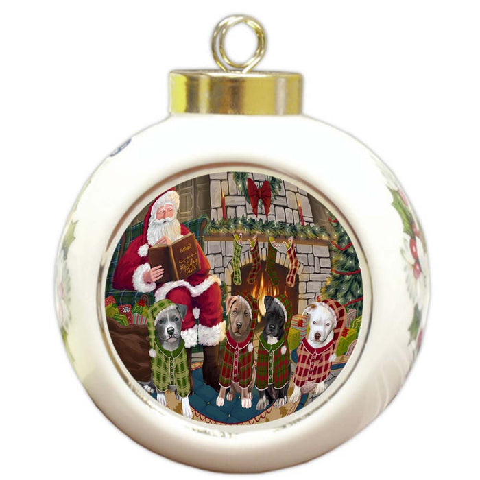 Christmas Cozy Holiday Tails Pit Bulls Dog Round Ball Christmas Ornament RBPOR55731