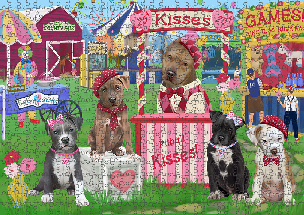 Carnival Kissing Booth Pit Bulls Dog Puzzle with Photo Tin PUZL93348