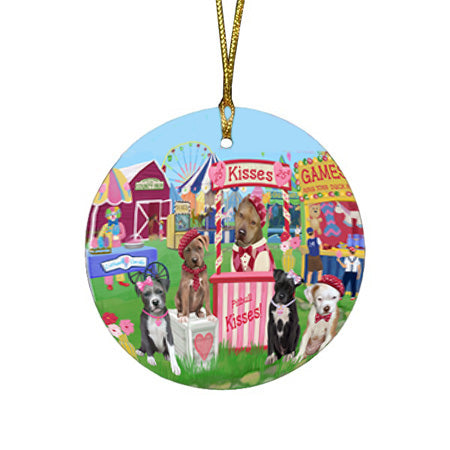 Carnival Kissing Booth Pit Bulls Dog Round Flat Christmas Ornament RFPOR56643