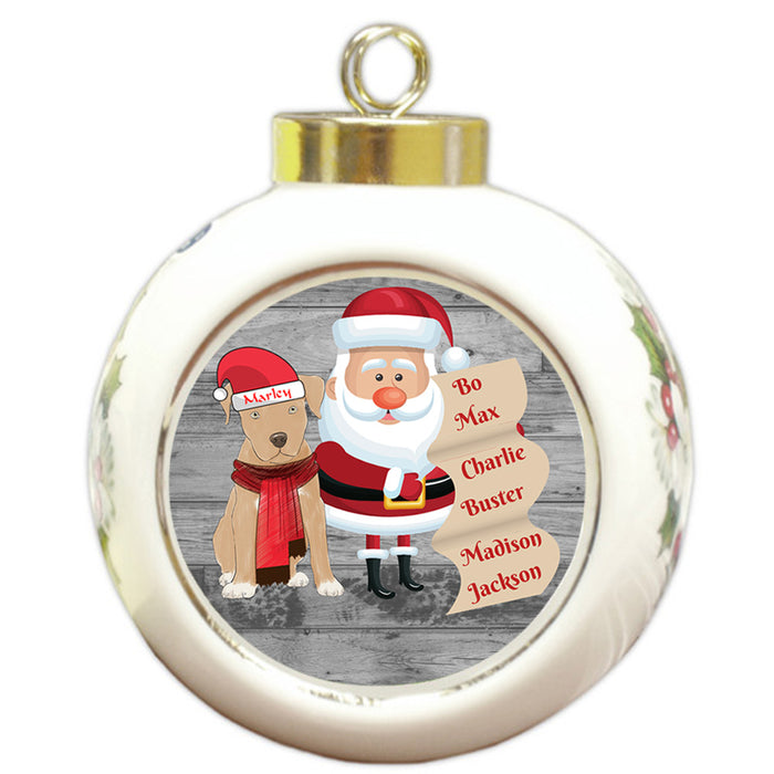 Custom Personalized Santa with Pitbull Dog Christmas Round Ball Ornament