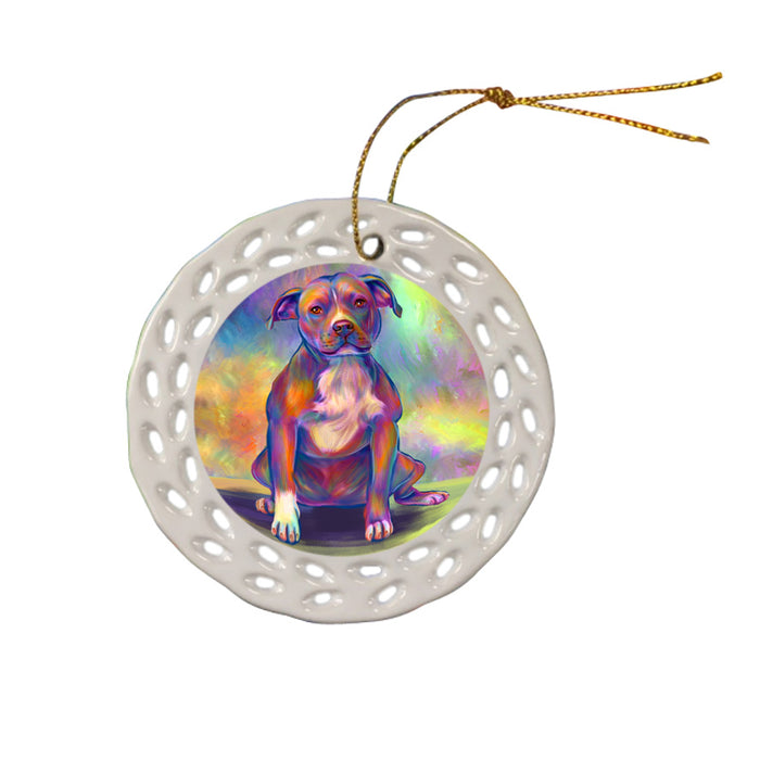 Paradise Wave Pit Bull Dog Ceramic Doily Ornament DPOR57080