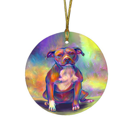 Paradise Wave Pit Bull Dog Round Flat Christmas Ornament RFPOR57080
