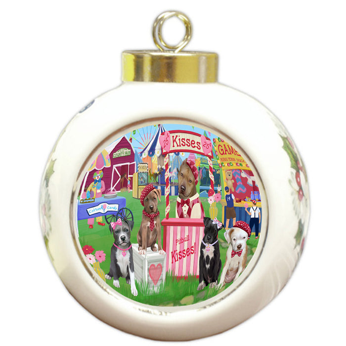 Carnival Kissing Booth Pit Bulls Dog Round Ball Christmas Ornament RBPOR56643