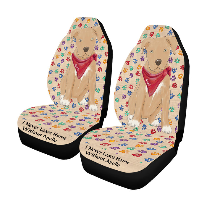 Personalized I Never Leave Home Paw Print Pit Bull Dogs Pet Front Car Seat Cover (Set of 2)