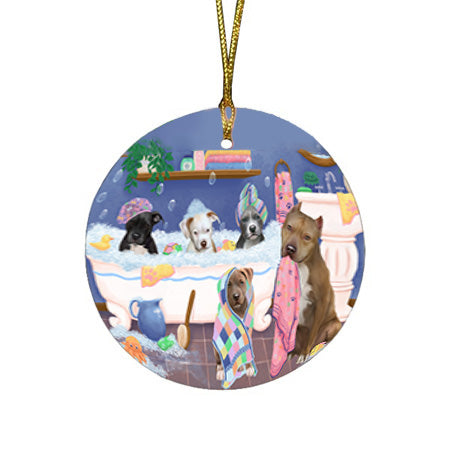 Rub A Dub Dogs In A Tub Pit Bulls Dog Round Flat Christmas Ornament RFPOR57164