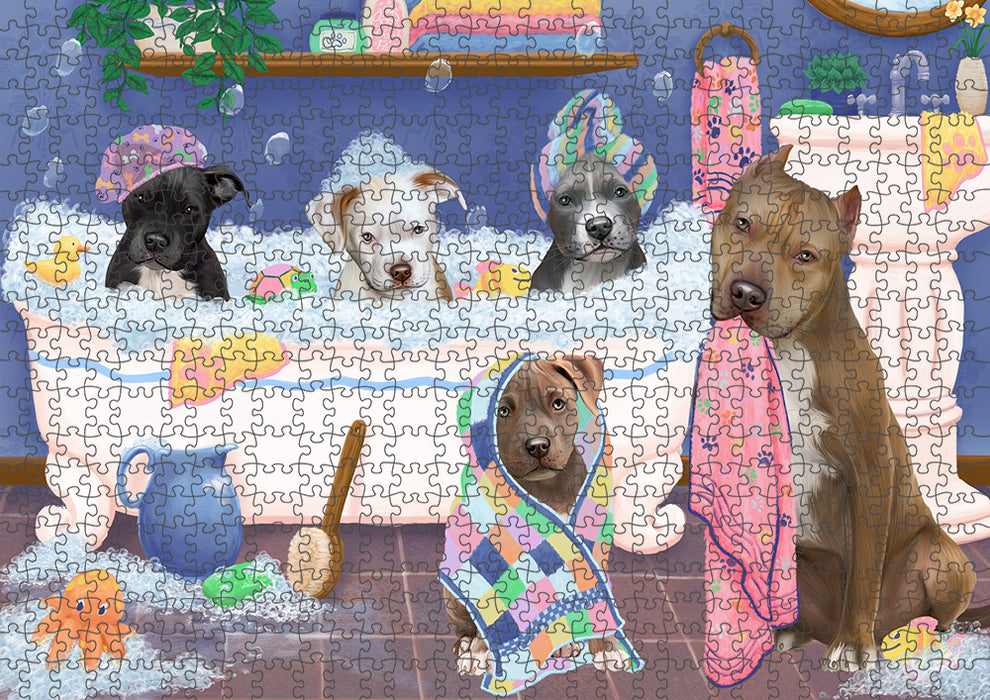 Rub A Dub Dogs In A Tub Pit Bulls Dog Puzzle with Photo Tin PUZL95432