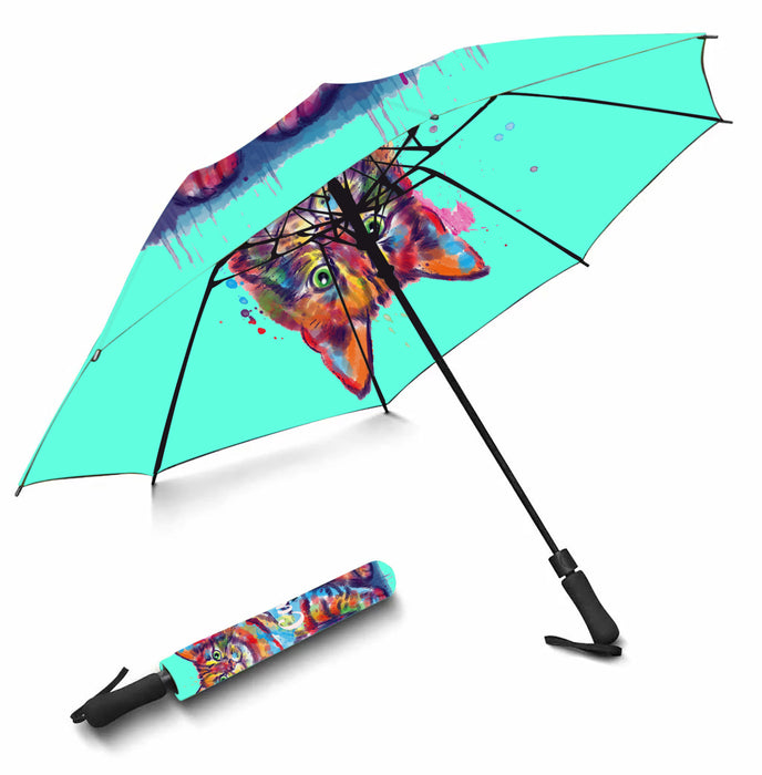 Custom Pet Name Personalized Watercolor Pixie Bob CatSemi-Automatic Foldable Umbrella