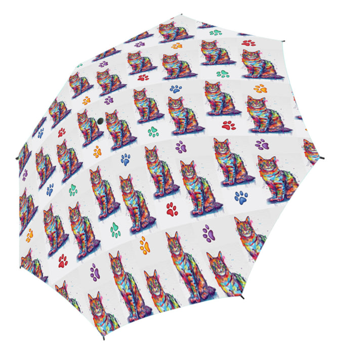 Watercolor Mini Pixie Bob CatsSemi-Automatic Foldable Umbrella