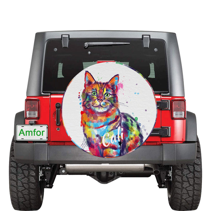 Custom Pet Name Personalized Watercolor Pixie Bob Cat Car Tire Cover