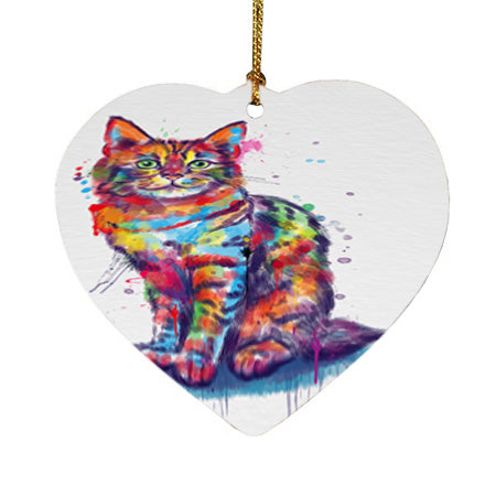 Watercolor Pixie Bob Cat Heart Christmas Ornament HPORA58497