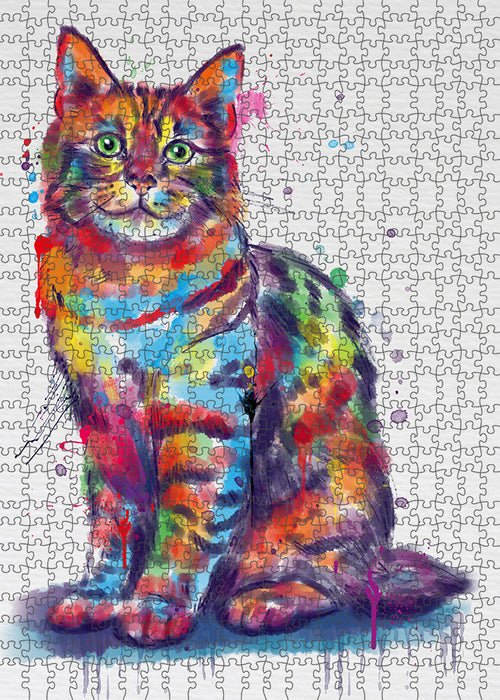 Watercolor Pixie Bob Cat Portrait Jigsaw Puzzle for Adults Animal Interlocking Puzzle Game Unique Gift for Dog Lover's with Metal Tin Box