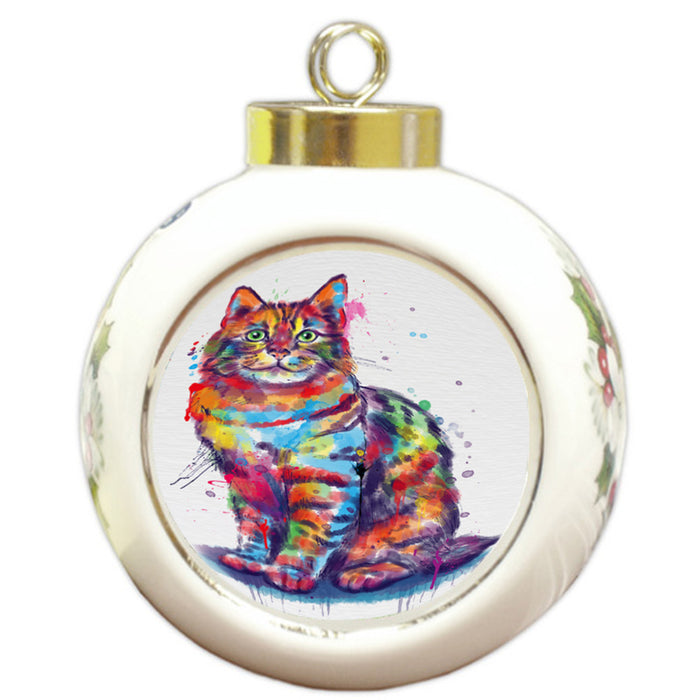 Watercolor Pixie Bob Cat Round Ball Christmas Ornament RBPOR58492