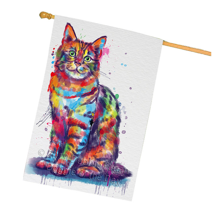 Watercolor Pixie Bob Cat House Flag FLG66180