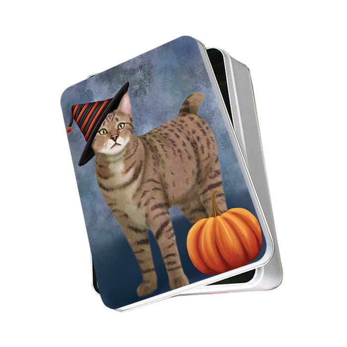 Happy Halloween Pixie Bob Wearing Witch Hat with Pumpkin Photo Storage Tin PITN54929