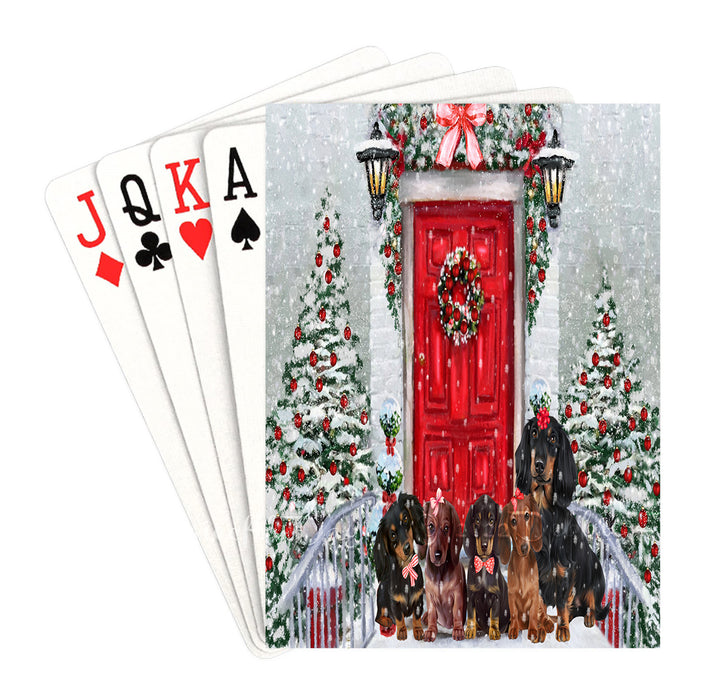 Christmas Holiday Welcome Red Door Dachshund Dog on Playing Card Decks