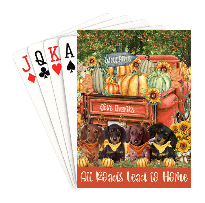 All Roads Lead to Home Orange Truck Harvest Fall Pumpkin Dachshund Dog on Playing Card Decks